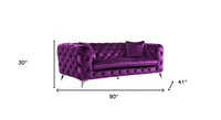 90" Purple Velvet Chesterfield Sofa With Silver Legs