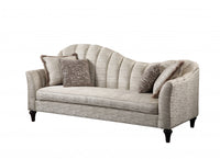 86" Pearl Linen Sofa And Toss Pillows With Black Legs