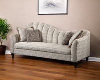 86" Pearl Linen Sofa And Toss Pillows With Black Legs