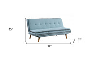 72" Blue Linen Convertible Futon Sleeper Sofa With Oak Legs