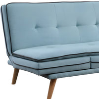 72" Blue Linen Convertible Futon Sleeper Sofa With Oak Legs