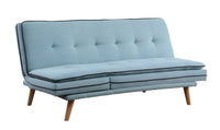 72" Blue Linen Convertible Futon Sleeper Sofa With Oak Legs