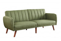 76" Green Linen Sleeper Sofa With Wood Brown Legs