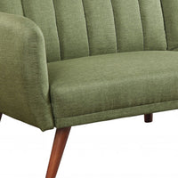 76" Green Linen Sleeper Sofa With Wood Brown Legs