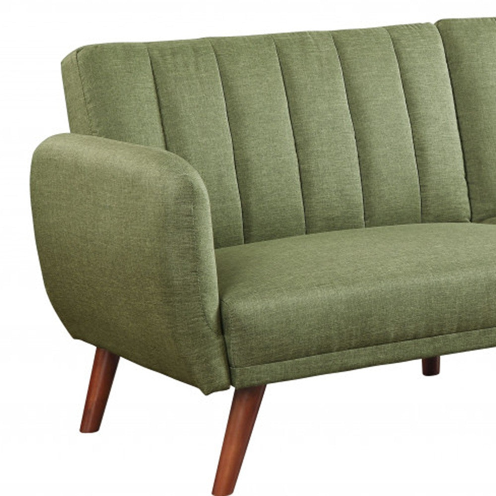 76" Green Linen Sleeper Sofa With Wood Brown Legs