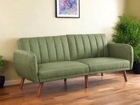 76" Green Linen Sleeper Sofa With Wood Brown Legs