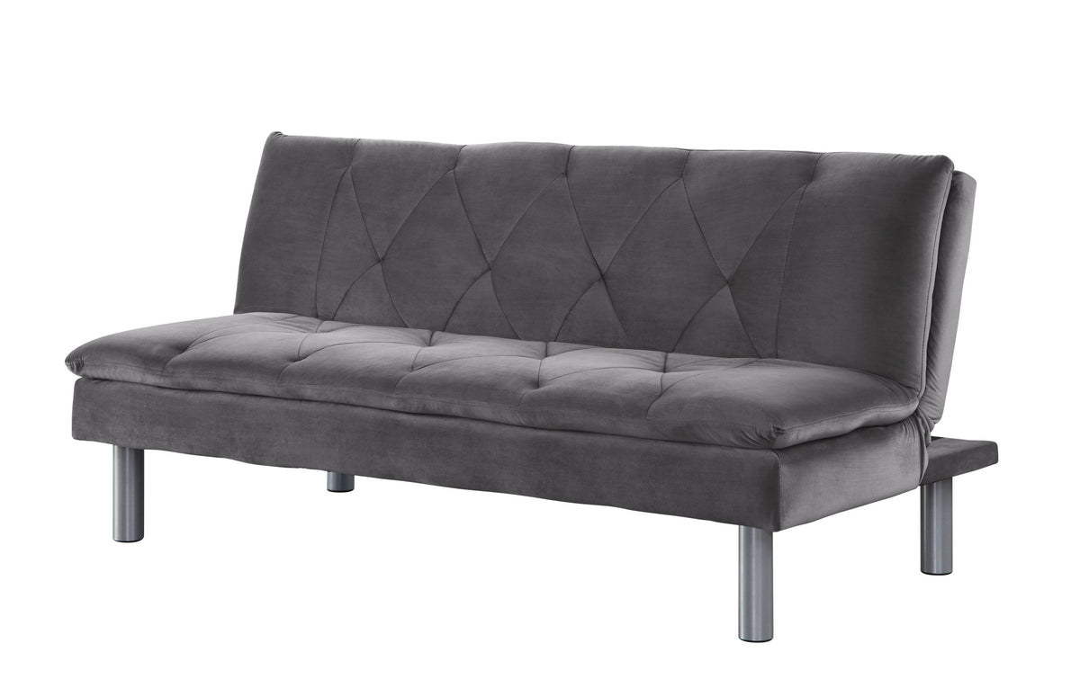 66" Gray Velvet Convertible Futon Sleeper Sofa With Silver Legs