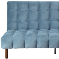 76" Teal Blue Velvet Convertible Futon Sleeper Sofa With Wood Brown Legs