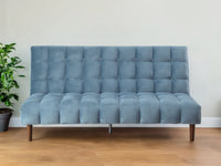 76" Teal Blue Velvet Convertible Futon Sleeper Sofa With Wood Brown Legs