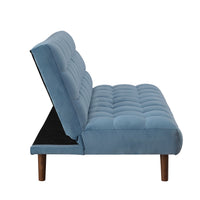 76" Teal Blue Velvet Convertible Futon Sleeper Sofa With Wood Brown Legs