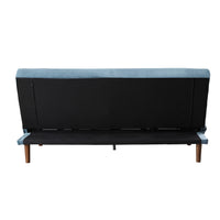 76" Teal Blue Velvet Convertible Futon Sleeper Sofa With Wood Brown Legs