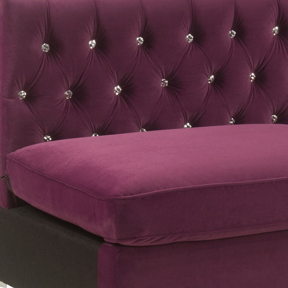 69" Burgundy Velvet Modular Sofa With Silver Legs