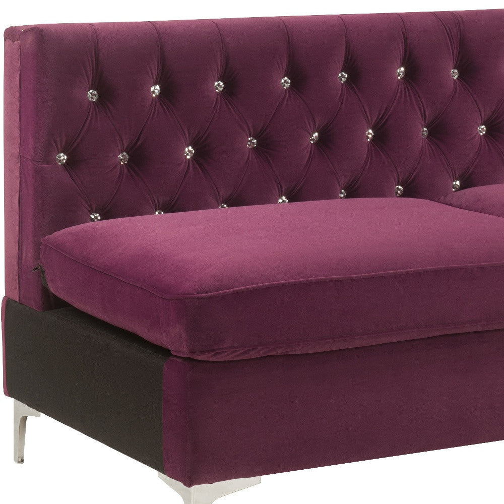 69" Burgundy Velvet Modular Sofa With Silver Legs