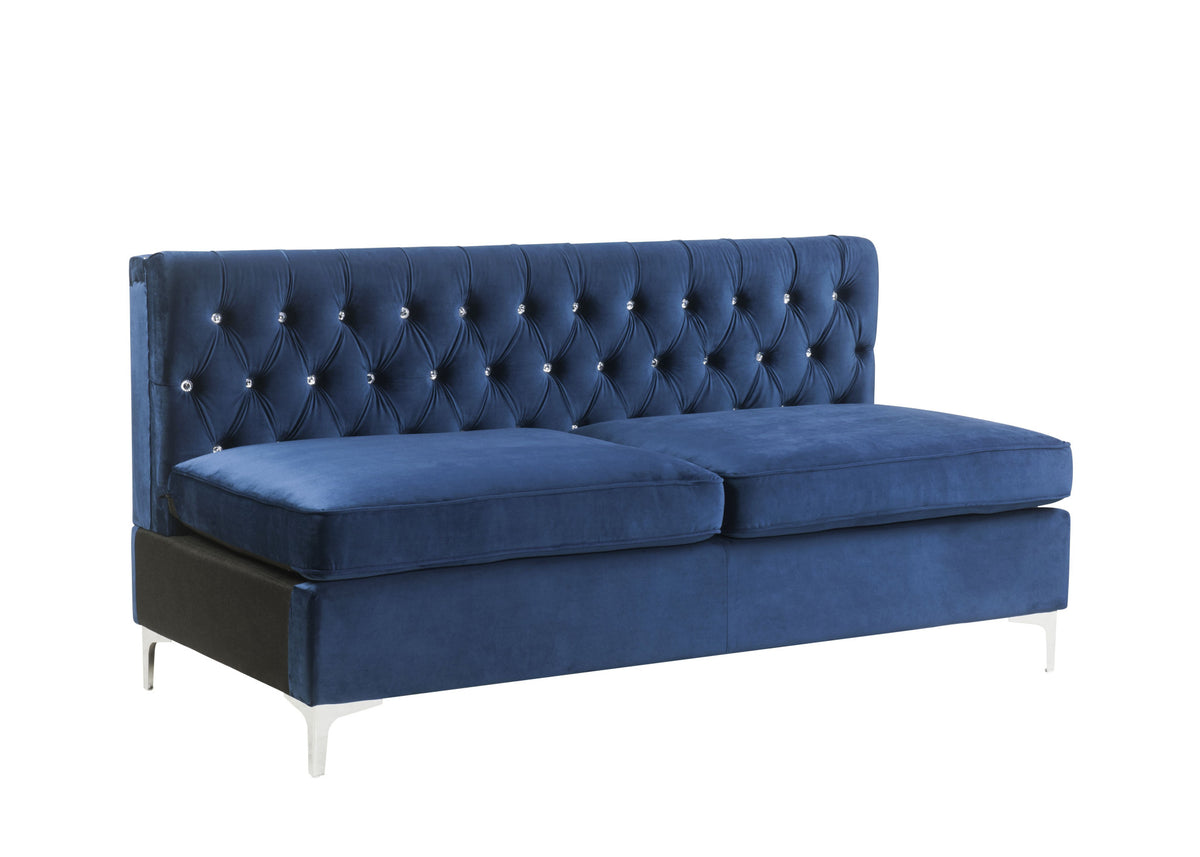 69" Blue Velvet Modular Sofa With Silver Legs