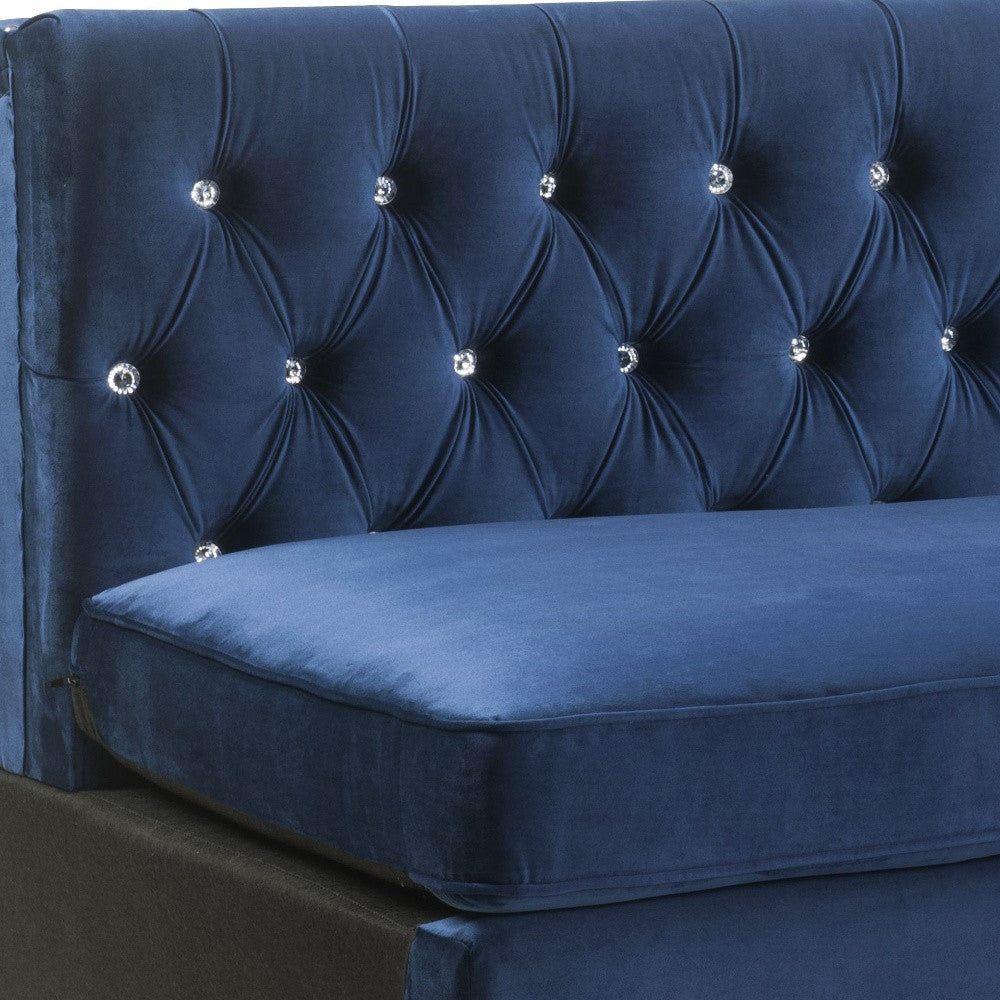 69" Blue Velvet Modular Sofa With Silver Legs