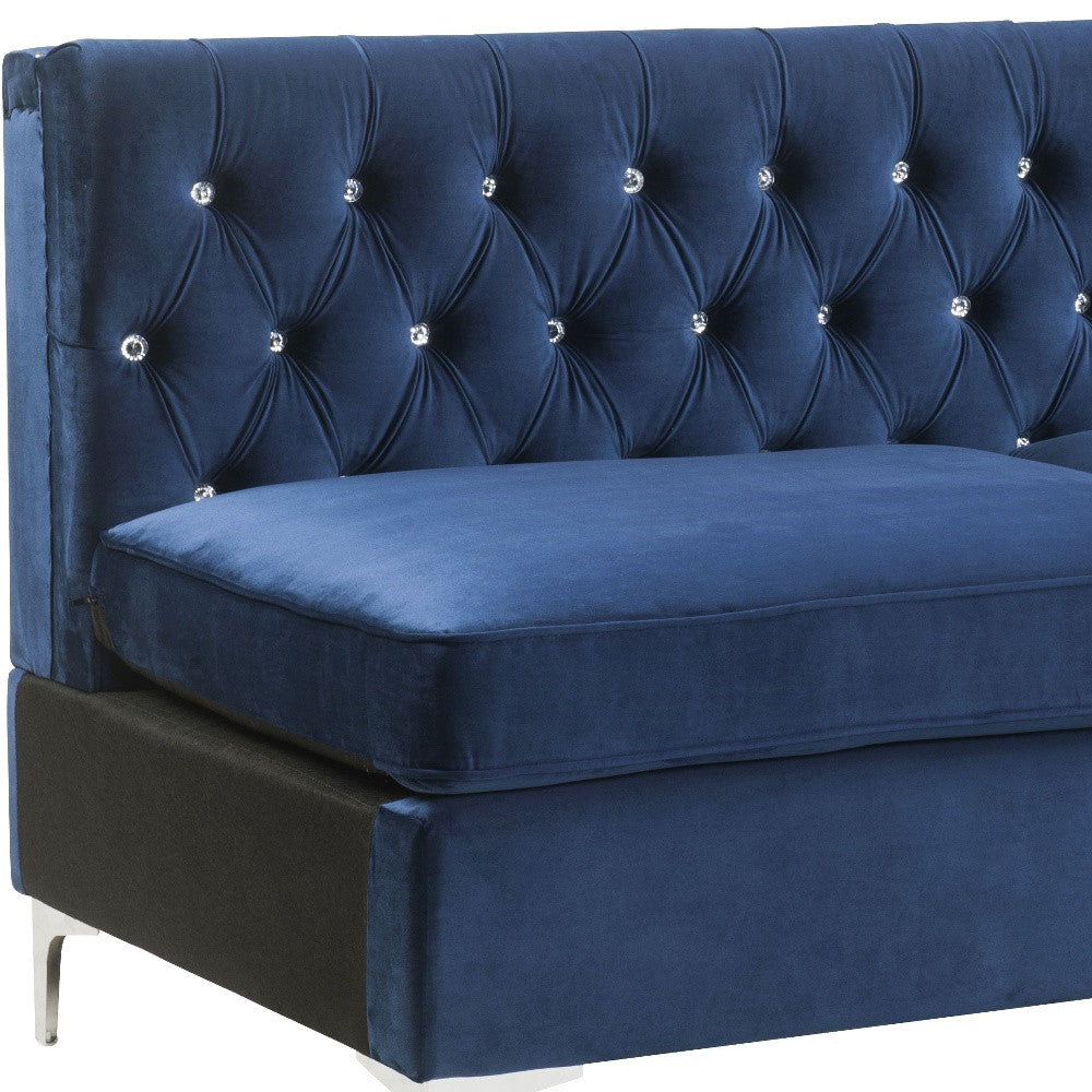 69" Blue Velvet Modular Sofa With Silver Legs