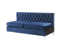 69" Blue Velvet Modular Sofa With Silver Legs