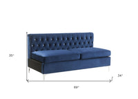 69" Blue Velvet Modular Sofa With Silver Legs