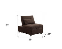 28" Brown Linen Convertible Futon Sleeper Sofa And Toss Pillow With Black Legs