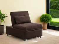 28" Brown Linen Convertible Futon Sleeper Sofa And Toss Pillow With Black Legs