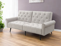 82" Beige Velvet Convertible Futon Sleeper Sofa With Black Legs