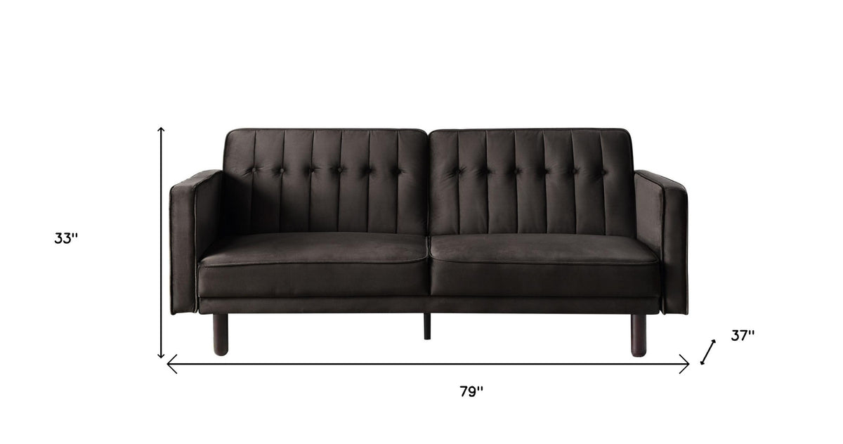 79" Dark Brown Velvet Sleeper Sofa With Black Legs