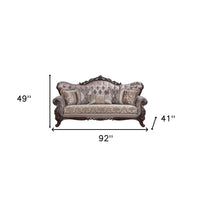 92" Champagne Imitation Silk Damask Sofa And Toss Pillows