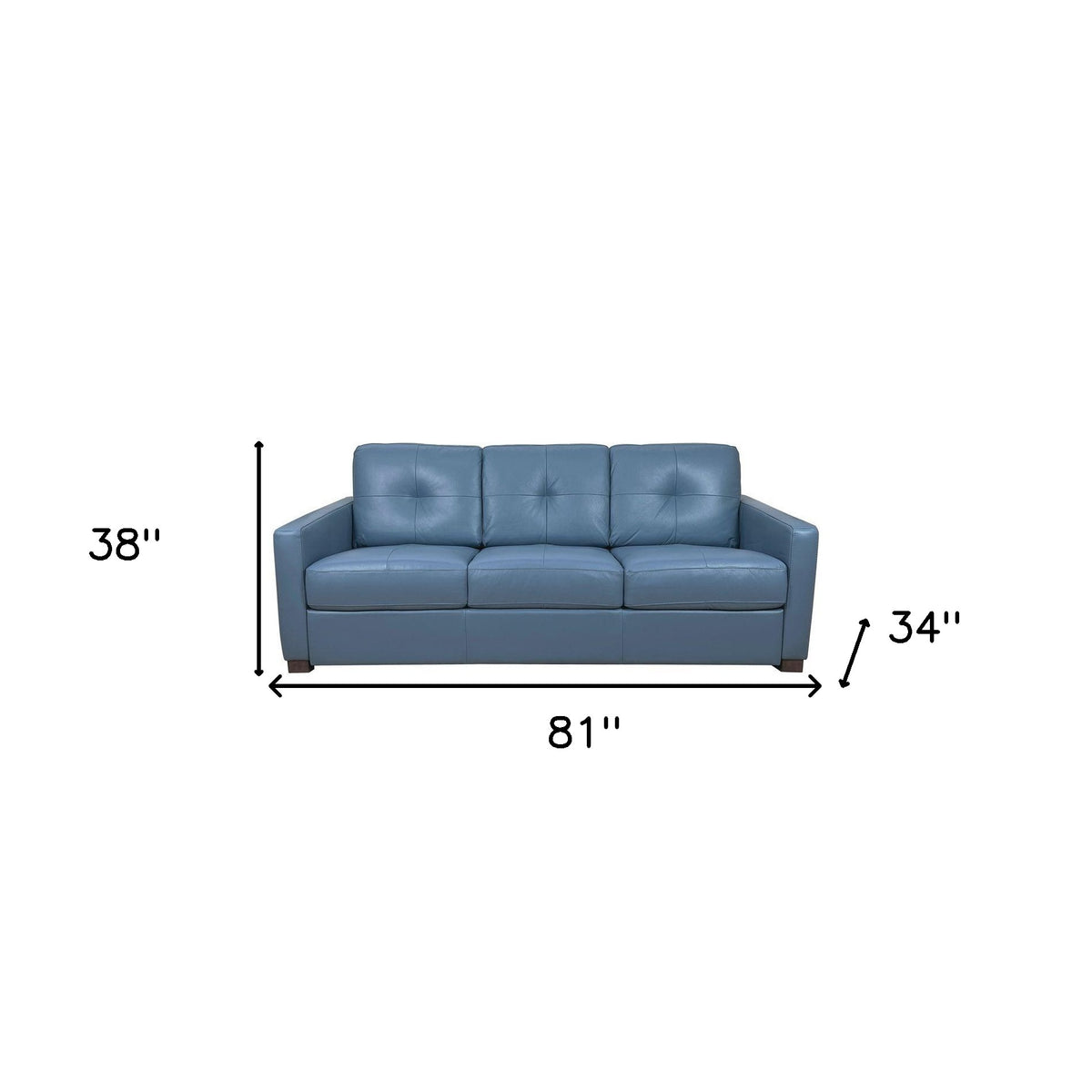 81" Blue Leather Sleeper Sofa With Black Legs