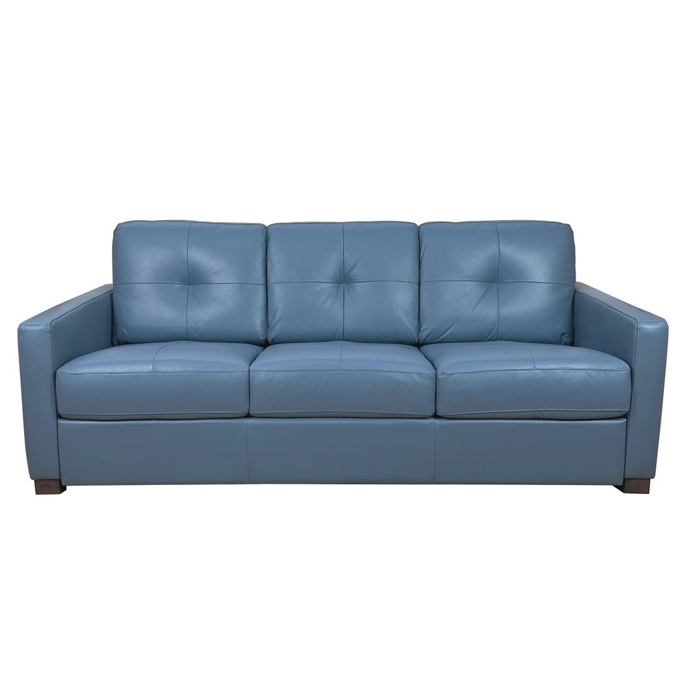 81" Blue Leather Sleeper Sofa With Black Legs