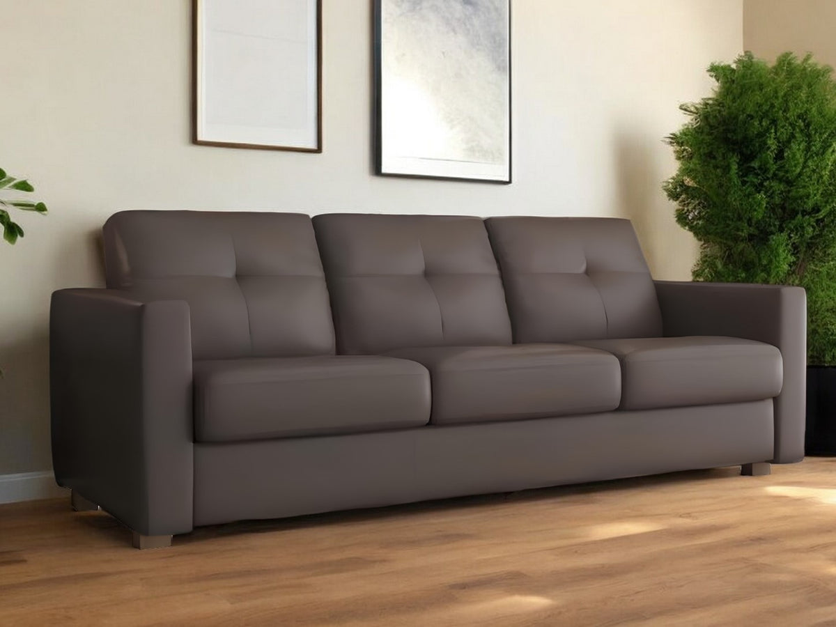 81" Taupe Leather Sleeper Sofa With Black Legs