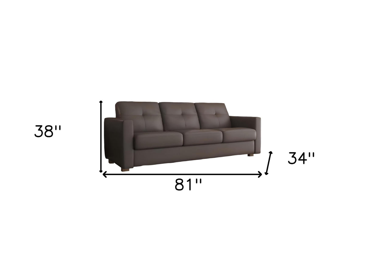 81" Taupe Leather Sleeper Sofa With Black Legs