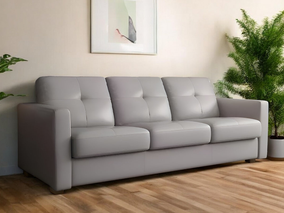 81" Gray Leather Sleeper Sofa With Black Legs