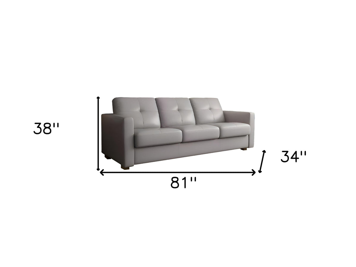 81" Gray Leather Sleeper Sofa With Black Legs