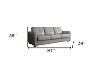 81" Gray Leather Sleeper Sofa With Black Legs