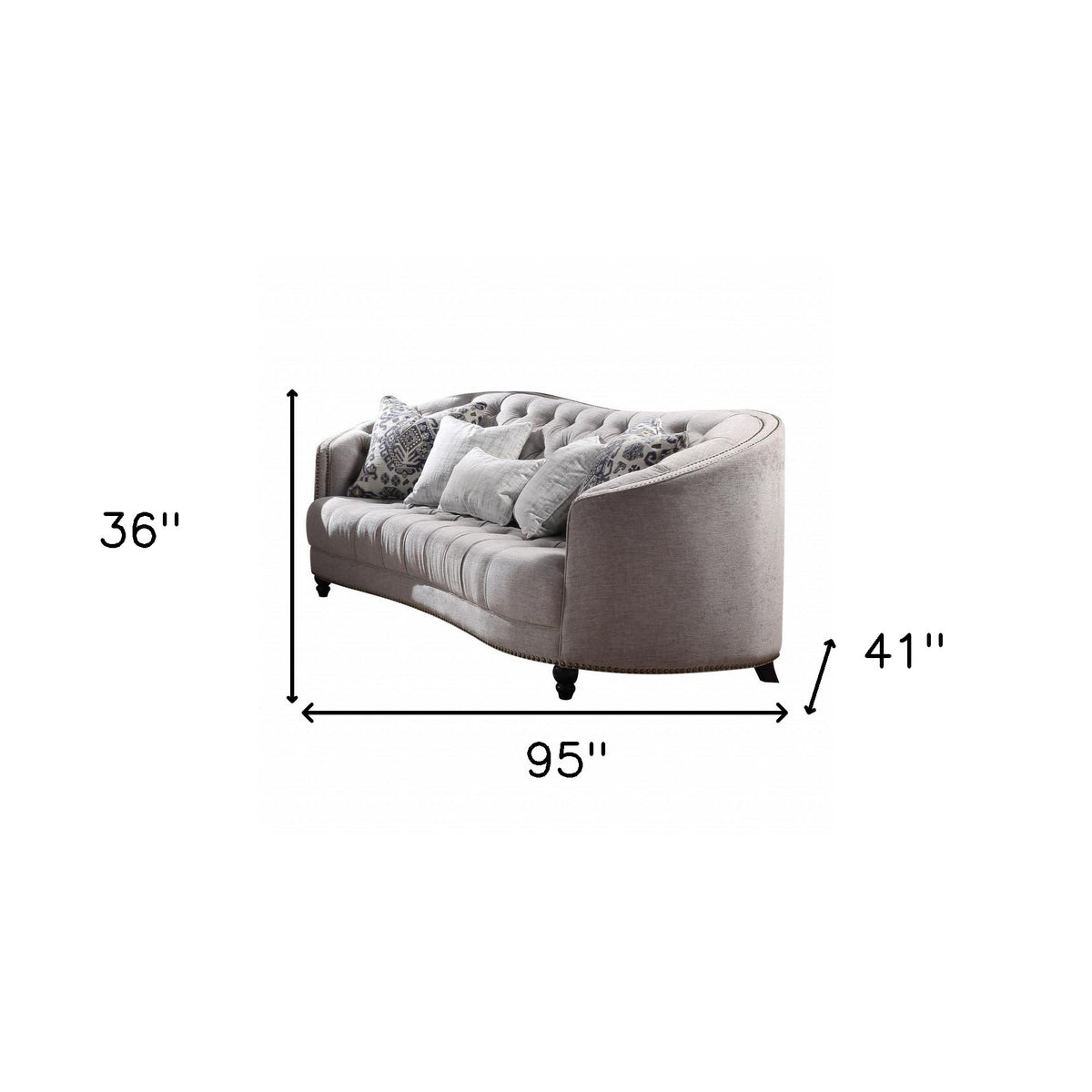 95" Light Gray Linen Sofa And Toss Pillows With Black Legs