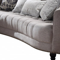 95" Light Gray Linen Sofa And Toss Pillows With Black Legs