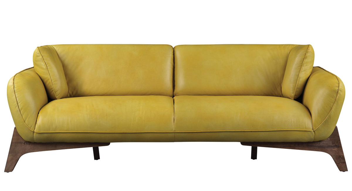 90" Mustard Leather Sofa With Black Legs