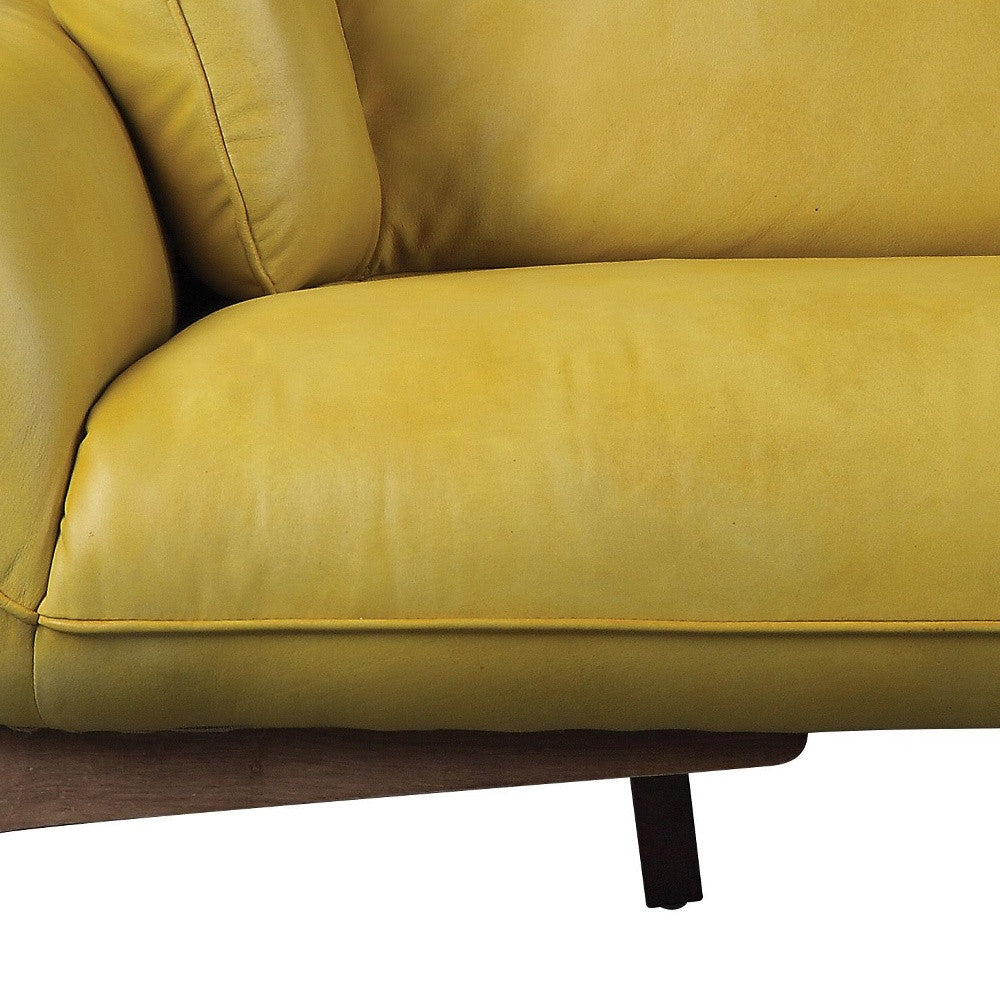 90" Mustard Leather Sofa With Black Legs