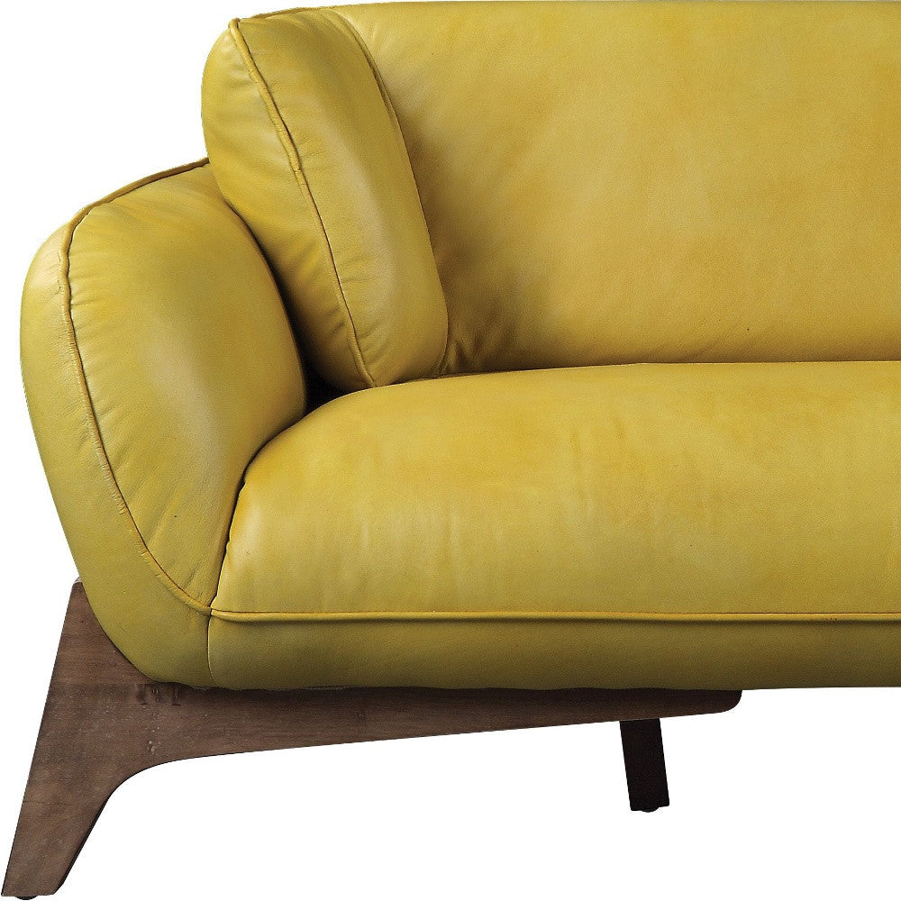 90" Mustard Leather Sofa With Black Legs