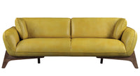 90" Mustard Leather Sofa With Black Legs