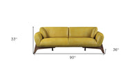 90" Mustard Leather Sofa With Black Legs