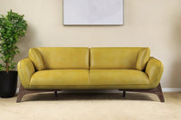 90" Mustard Leather Sofa With Black Legs