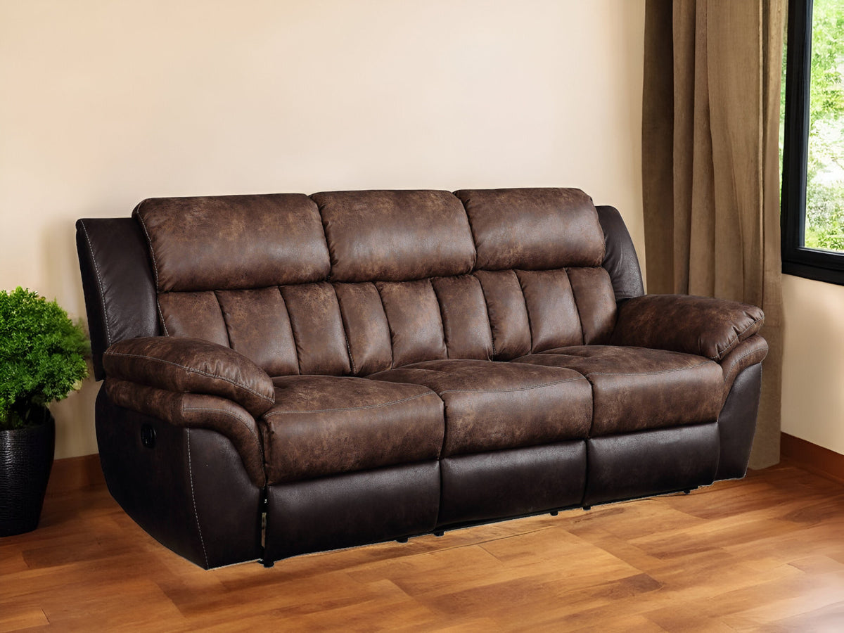 91" Espresso Microfiber Reclining Sofa With Black Legs