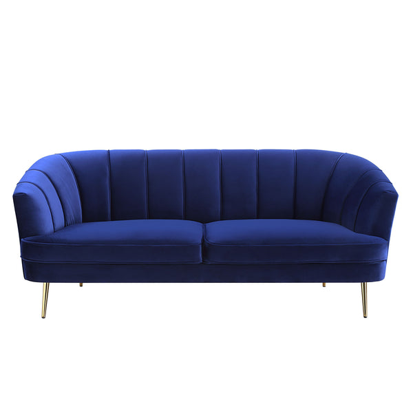 78" Blue Velvet Sofa With Gold Legs