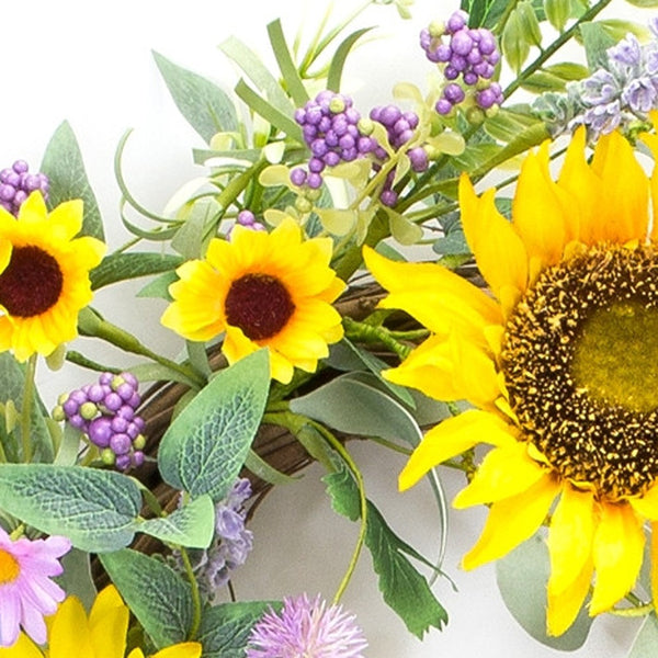 19" Green and Yellow Artificial Summer Sunflower Wreath