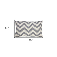 14" X 20" Gray Zippered Chevron Indoor Outdoor Throw Pillow