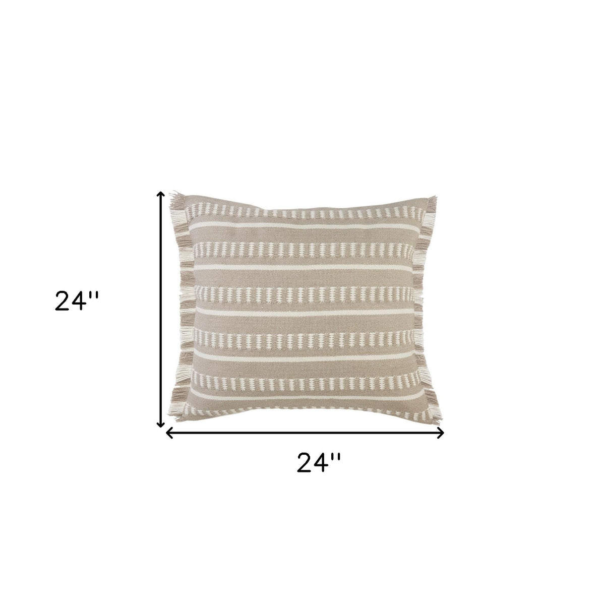 20" Blue and White Striped Indoor Outdoor Throw Pillow With Fringe