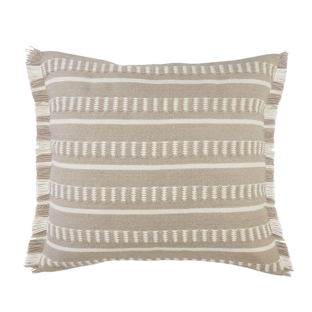 20" Blue and White Striped Indoor Outdoor Throw Pillow With Fringe