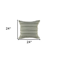 20" Blue and White Striped Indoor Outdoor Throw Pillow With Fringe