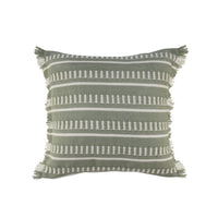 20" Blue and White Striped Indoor Outdoor Throw Pillow With Fringe